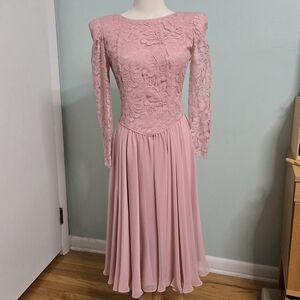 Vtg 60s Lace Cotton Dance Tea Midi Dress, Pretty In Pink
